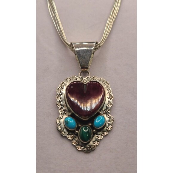 Carolyn Pollack Spiny Oyster & Turquoise Pendant 2.25" Long 1 3/8" Wide 925 Vint